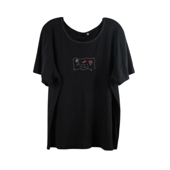 Fenini Black Women's Short Sleeve Top Blouse Pullover 1X 060 - Picture 1 of 6